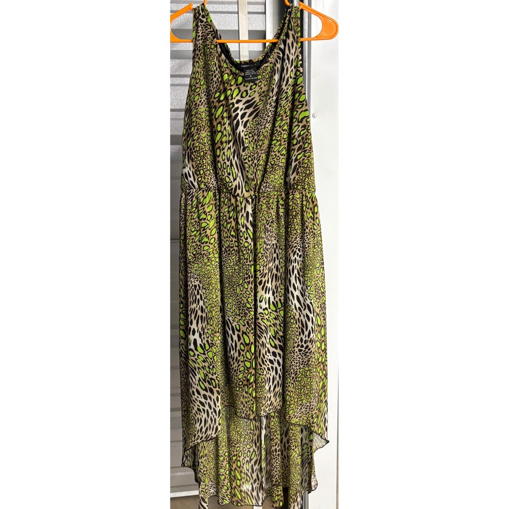 Robert Louis Leopard Print High Low Dress Lime Green Brown Lace Back XL